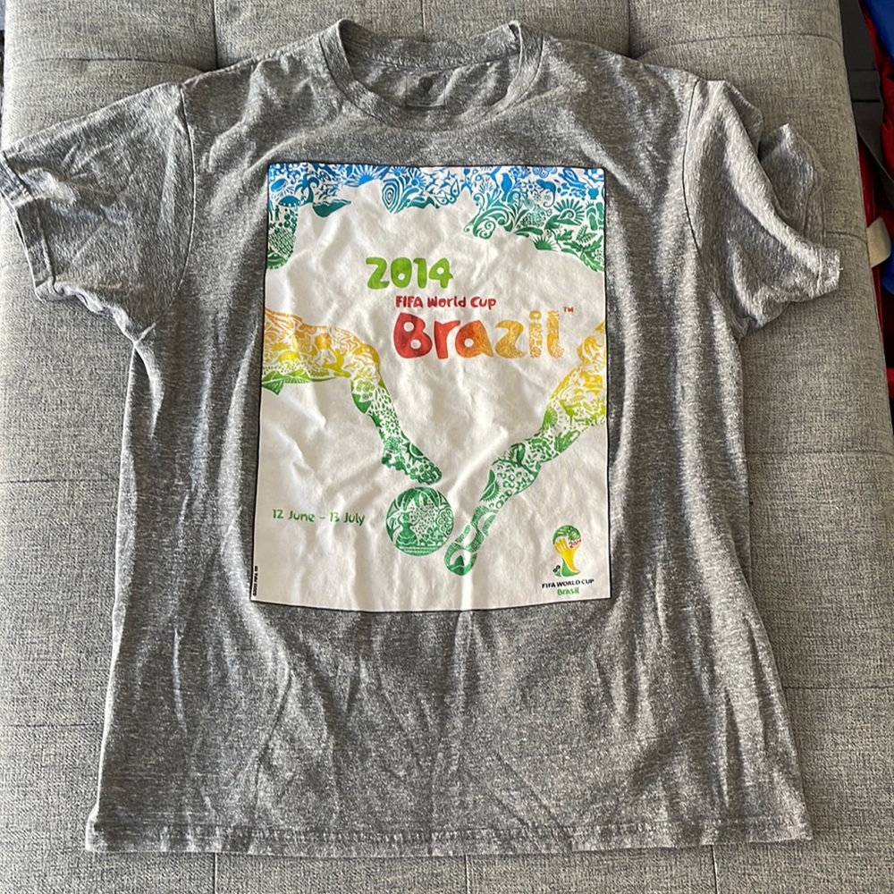 2014 FIFA World Cup Brazil tee. Used, no tears. 21”x 27 1/2”